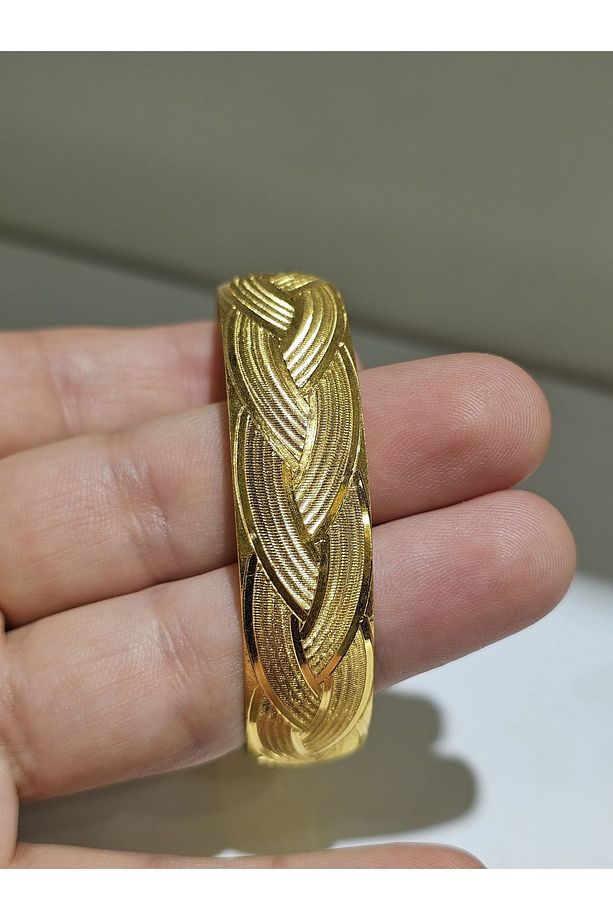22ayar Altın Kaplama Saç Örgüsü Modeli Bilezik 1 Adet 1.5 Cm Eninde - 2