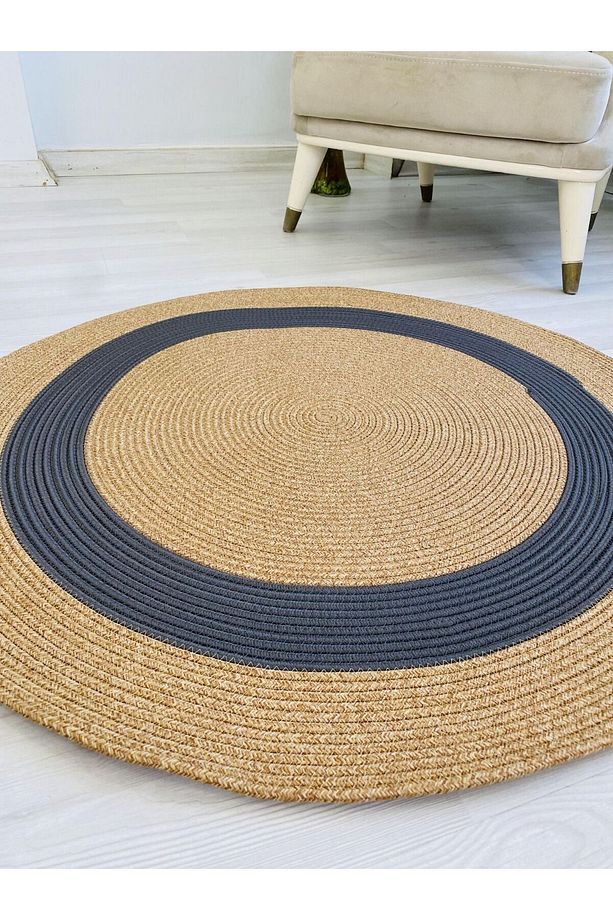 jüt Hasır görünümlü Desenli Modern El Örgüsü daire Halı Kilim - 5