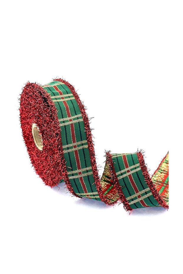 Red Fringed Woven Christmas Ribbon (25mm Width - 10m Length)