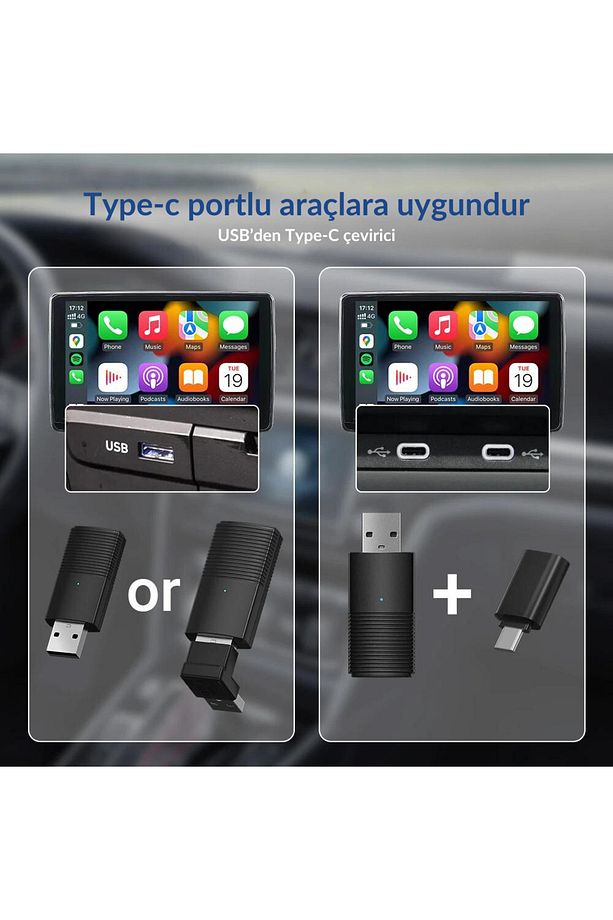 Araç Içi 2in1 Android ve Apple Cihazlar Için Kablosuz Android Auto ve Carplay Adaptörü - 5