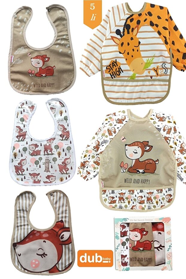 5-Piece Combination Baby Bib Gazelle Giraffe and (3-Piece Gazelle)