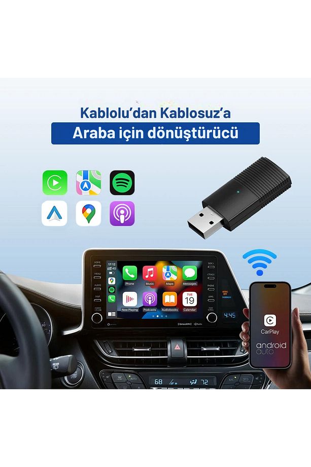 Araç Içi 2in1 Android ve Apple Cihazlar Için Kablosuz Android Auto ve Carplay Adaptörü - 2
