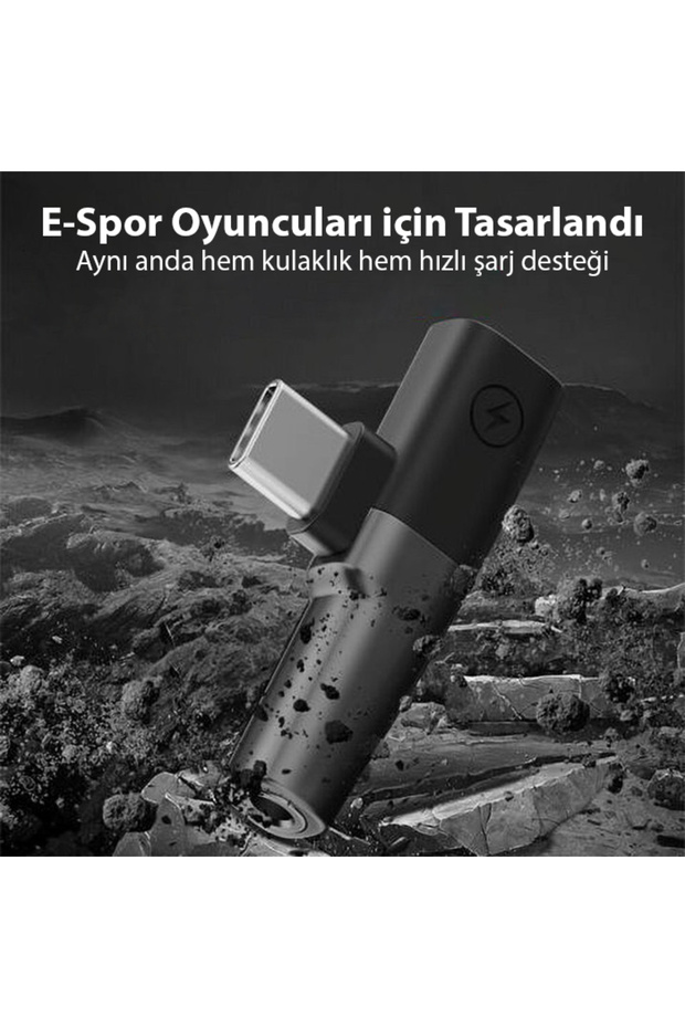 Mini 2in1 Type-c to 3.5mm Kulaklık + Type-c şarj Adaptöru SİYAH - 4