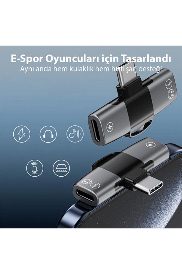 Mini 2in1 Type-c to Type-c Kulaklık + şarj Adaptöru SİYAH - 3