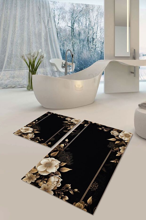 Kaymaz Taban Yıkabilir Toz Leke Tutmaz 2li Set Klozet Banyo Paspas Takımı - 1