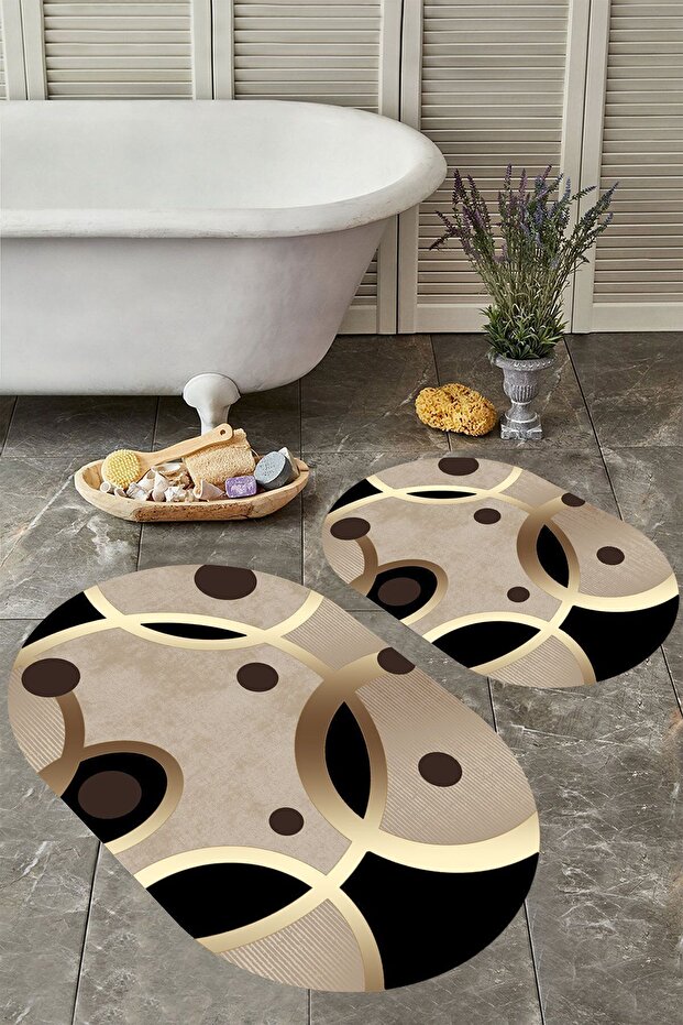 Non-Slip Base Washable Dust Stain Resistant 2-Piece Oval Toilet Bathroom Mat Set