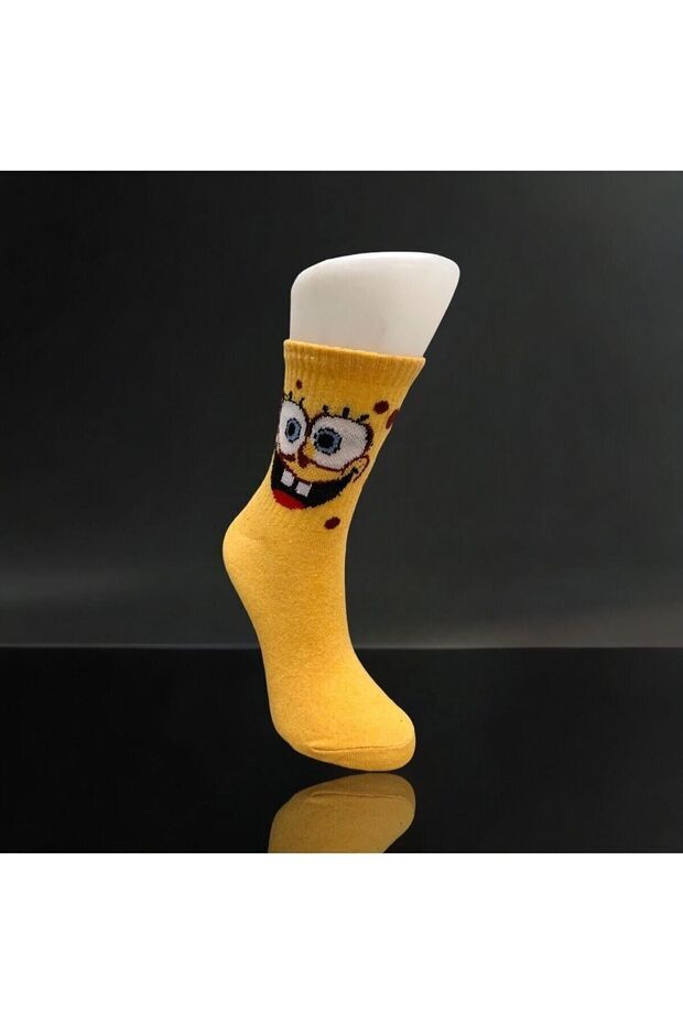 Sünger Bob Baskılı Sarı Renkli Kolej Çorap - 5