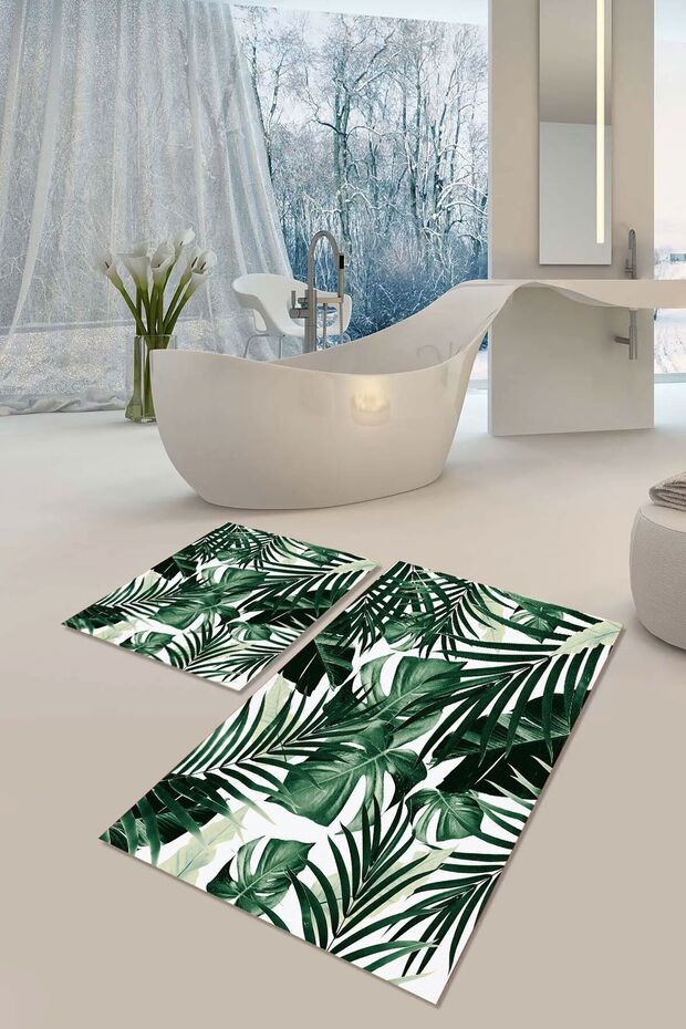 Non-Slip Sole Washable Dust Stain Resistant 2-Piece Set Toilet Bathroom Mat Set