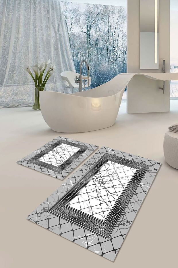 Non-Slip Sole Washable Dust Stain Resistant 2-Piece Set Toilet Bathroom Mat Set