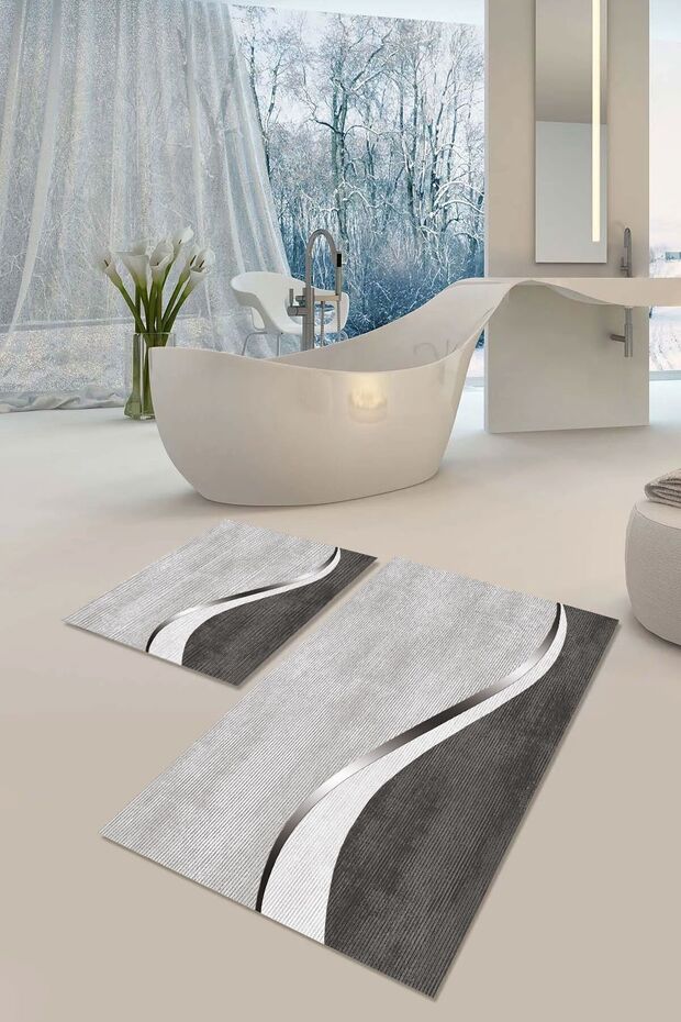 Non-Slip Sole Washable Dust Stain Resistant 2-Piece Set Toilet Bathroom Mat Set