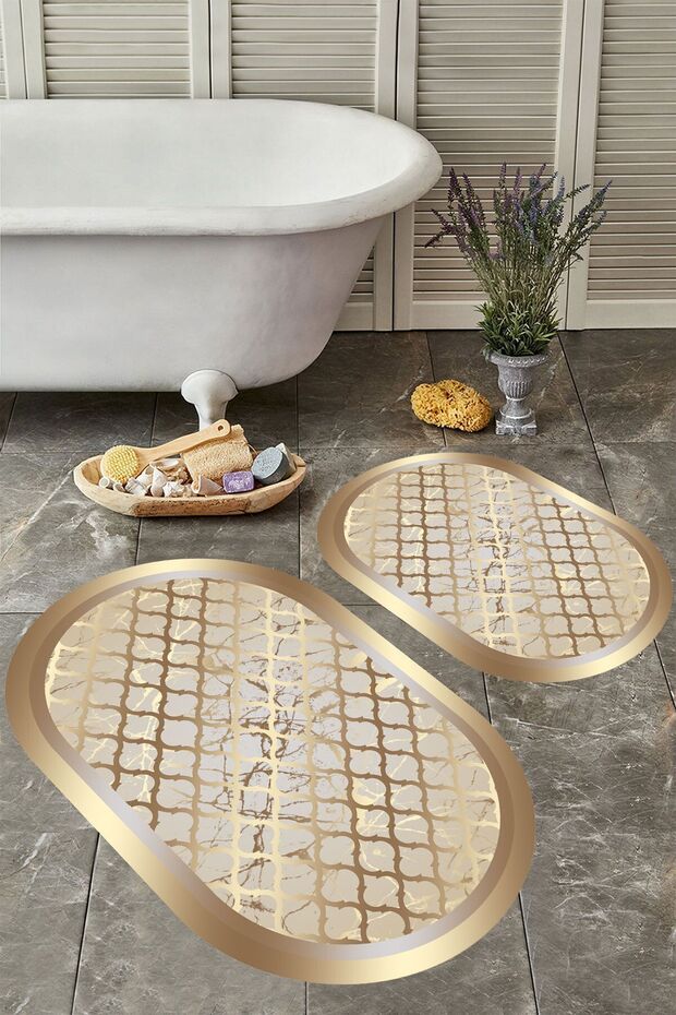 Non-Slip Base Washable Dust Stain Resistant 2-Piece Oval Toilet Bathroom Mat Set