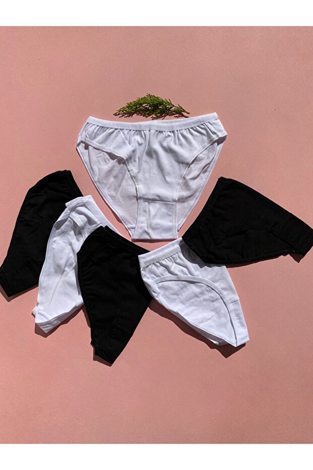 6-piece Cotton lycra Women's Triangle Slip Panties - BlacK White