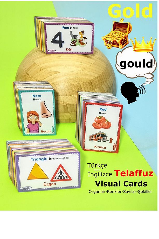 Türkçe İngilizce Telaffuzlu - Visual Activity Cards - Organlar-Renkler-Şekiller-Sayılar  (1-5 yaş) - 1