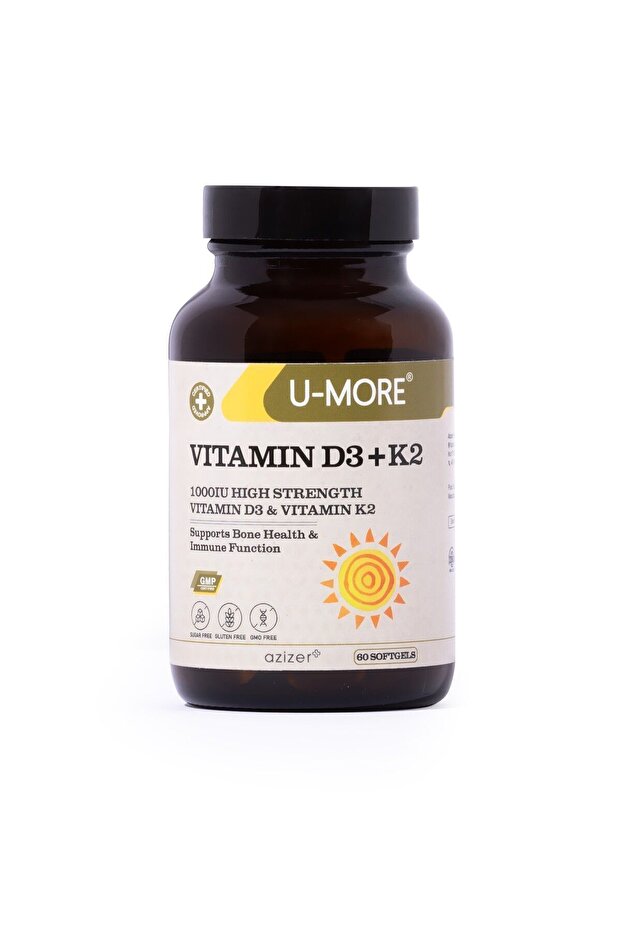 Vitamin D3 (1000Iu) Vitamin K2 - Does Not Contain Sugar, Gluten, Gmo - 60 Softgels