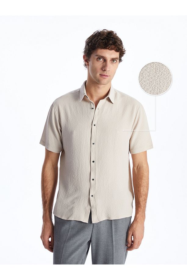 Regular Fit Kısa Kollu Erkek Dokulu Gömlek - 1