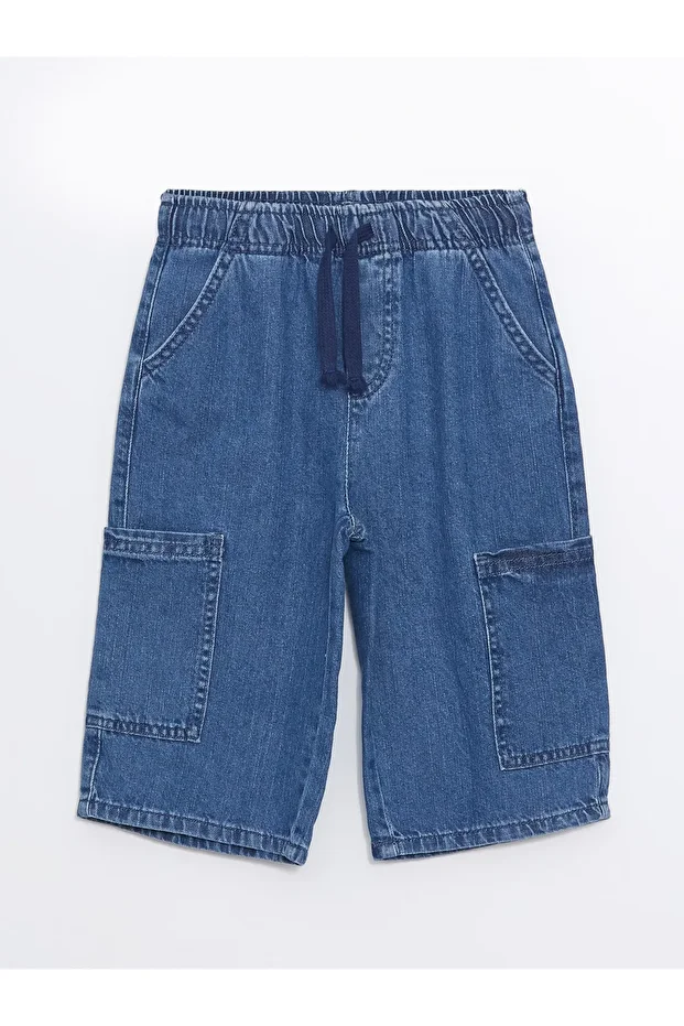 Beli Lastikli Basic Erkek Bebek Jean Şort - 1