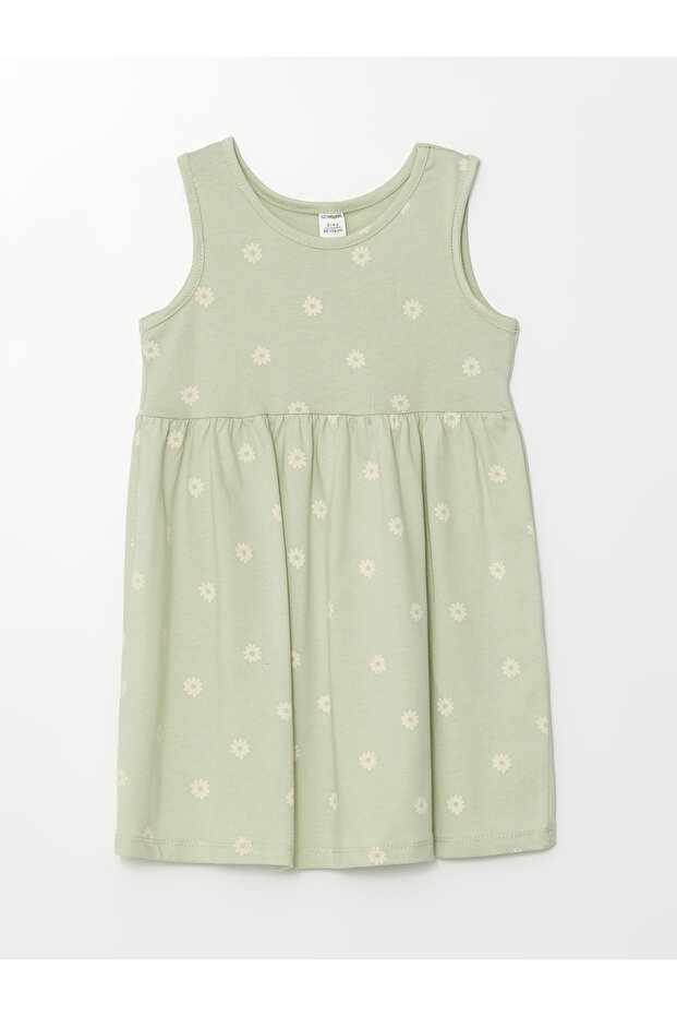 Bisiklet Yaka Kolsuz Çiçekli Kız Bebek Elbise 3'lü - 2