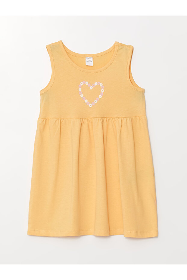 Bisiklet Yaka Kolsuz Çiçekli Kız Bebek Elbise 3'lü - 4