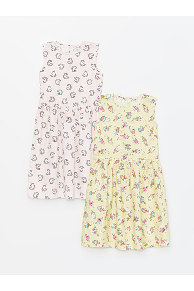 Gemustertes Mädchenkleid mit Rundhalsausschnitt – 2er-Set - 1