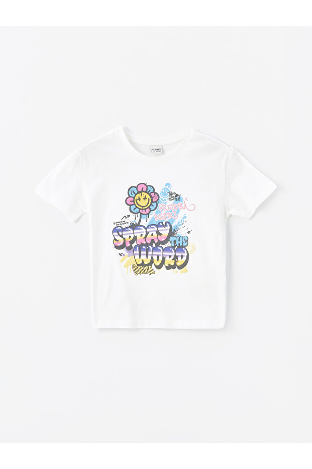 Crew Neck Printed Short Sleeve Girls' T-Shirt
