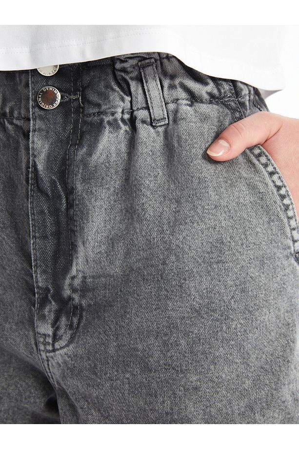 Kadın Beli Lastikli Düz Jean Şort - 3