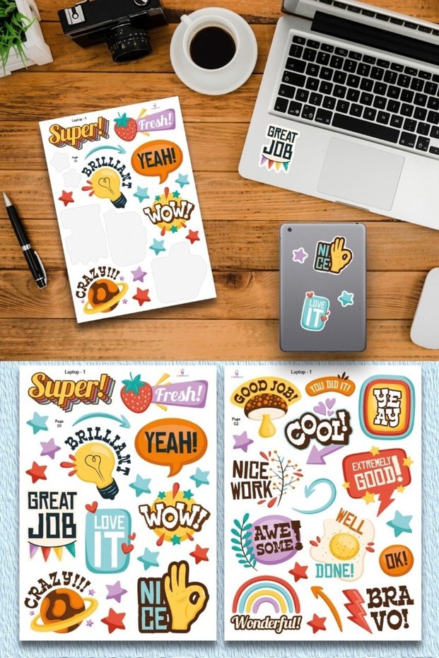 Laptop Notebook Tablet Phone Sticker Set 1 (36 Pieces 2 Pages A5 Size)