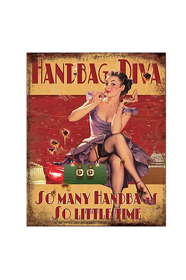 Metal Askılık Tekli 12x13cm Handbag Diva So Many Handbags So Little Time Kadın Çanta Vintage - 2