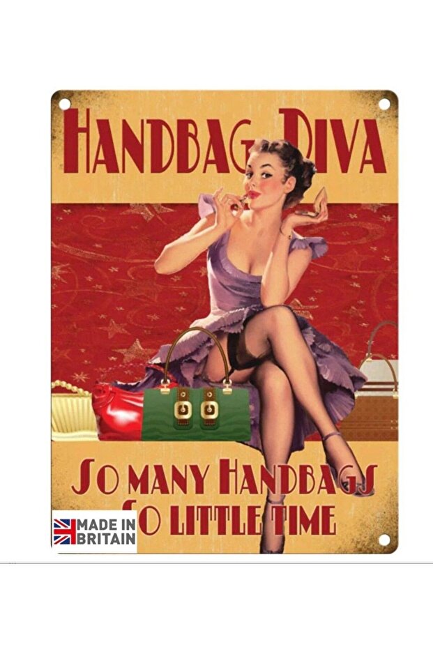 Metal Askılık Tekli 12x13cm Handbag Diva So Many Handbags So Little Time Kadın Çanta Vintage - 5