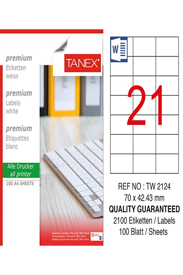 Tanex ملصق قطع ليزر أبيض - Tw-2124، 70*42.43 مم، 100 قطعة