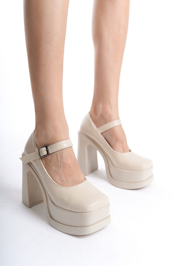 Kadın Viva Krem Tek Baletli  (12 cm ) Platform Topuklu Ayakkabı - 1