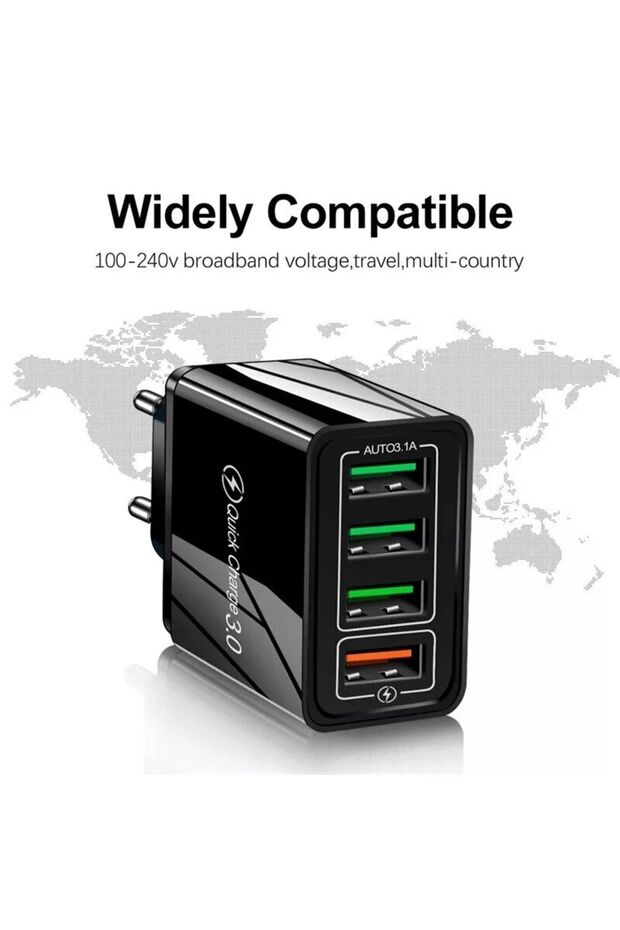 Hızlı Şarj Qc 3.0 4 Usb Portlu 3,1 A - 48 W - Beyaz - Çoklu Şarj + 3 A Micro Usb Hızlı Şarj Kablosu - 5