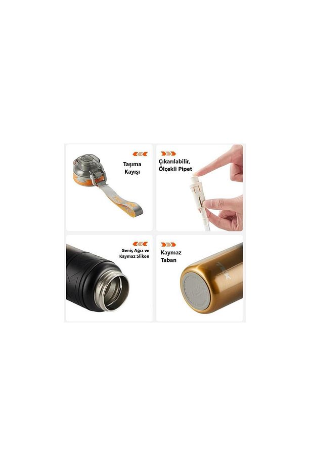 TKK Paslanmaz Çelik Termos Matara 900 ML Pipetli ve Pipetsiz Kullanım (Karışık Renk 1 Adet) - 3