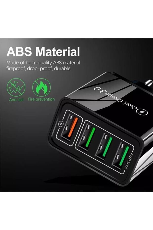 Hızlı Şarj Qc 3.0 4 Usb Portlu 3,1 A - 48 W - Beyaz - Çoklu Şarj + 3 A Micro Usb Hızlı Şarj Kablosu - 6
