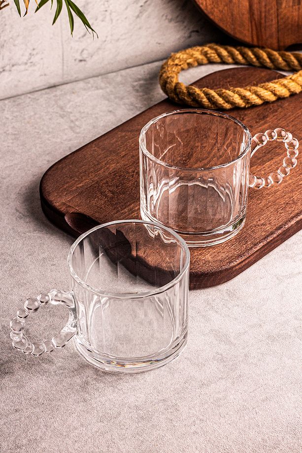Cuppy - 2 Adet Cam Bardak Boncuk Kulplu Kupa Çay Kahve Meşrubat Bardağı 300 ml - 7