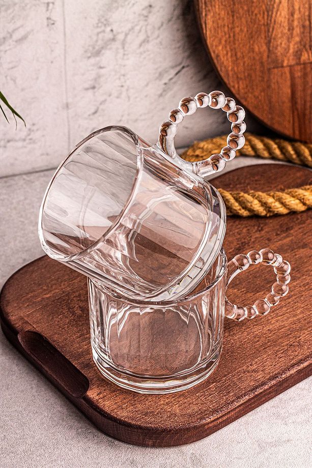 Cuppy - 2 Adet Cam Bardak Boncuk Kulplu Kupa Çay Kahve Meşrubat Bardağı 300 ml - 5