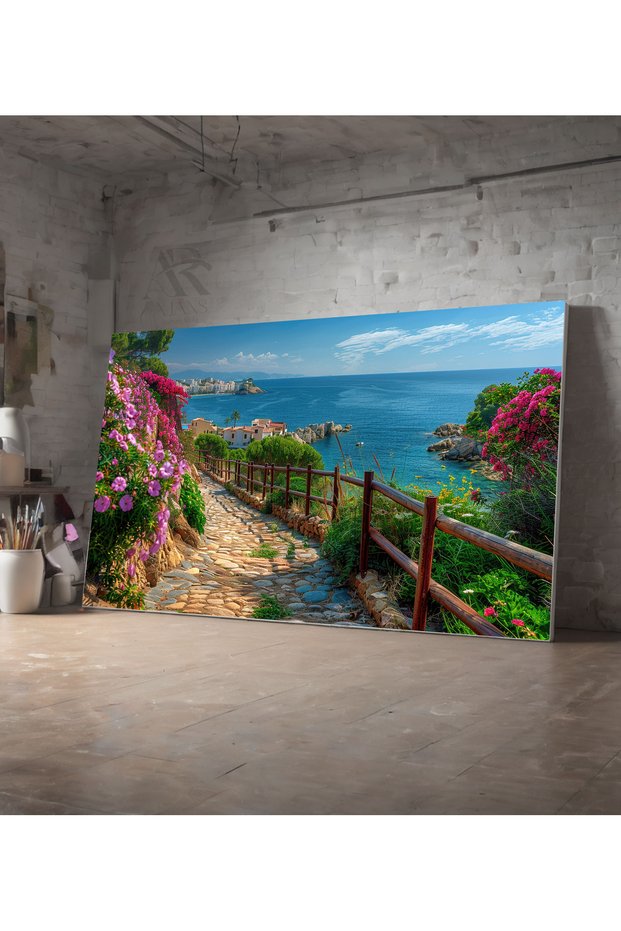 Floral Decorative Canvas Painting with a Stunning Visual of the Road Opening to the Seas