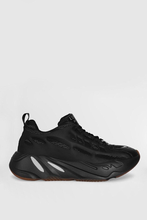 Yüksek Taban Bağcıklı Erkek Sneaker Ayakkabı Siyah - 3