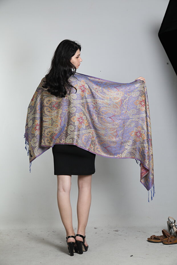 Mor Multi %100 İpek Çift Taraflı Şal - 3