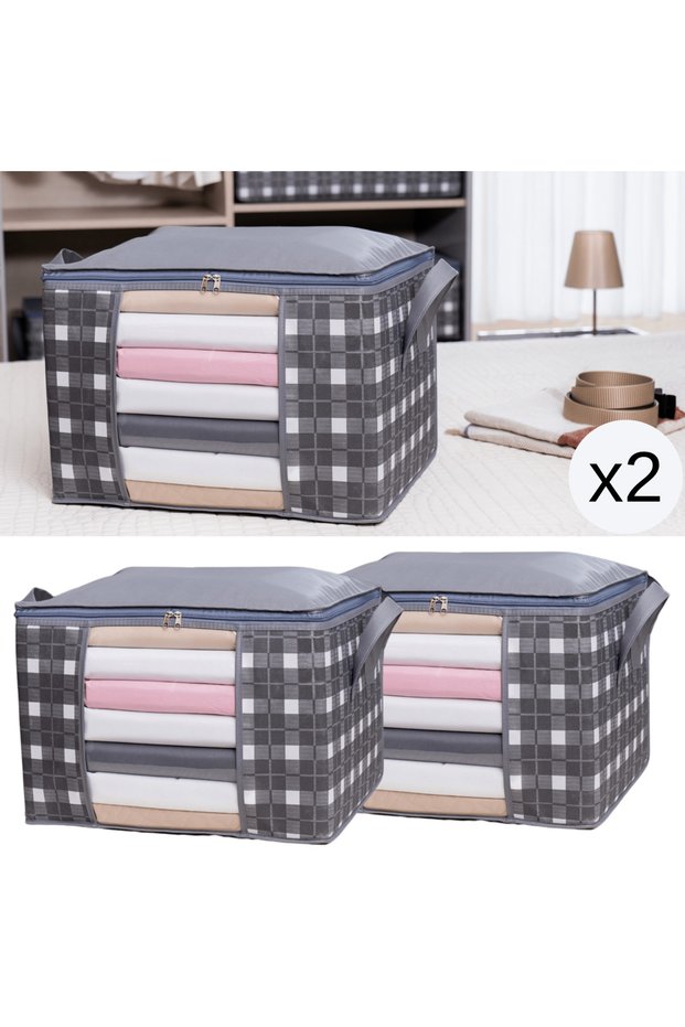 2 Plaid Patterned under Base Closet Organizer - Medium Size Window, 45x40x30 Cm
