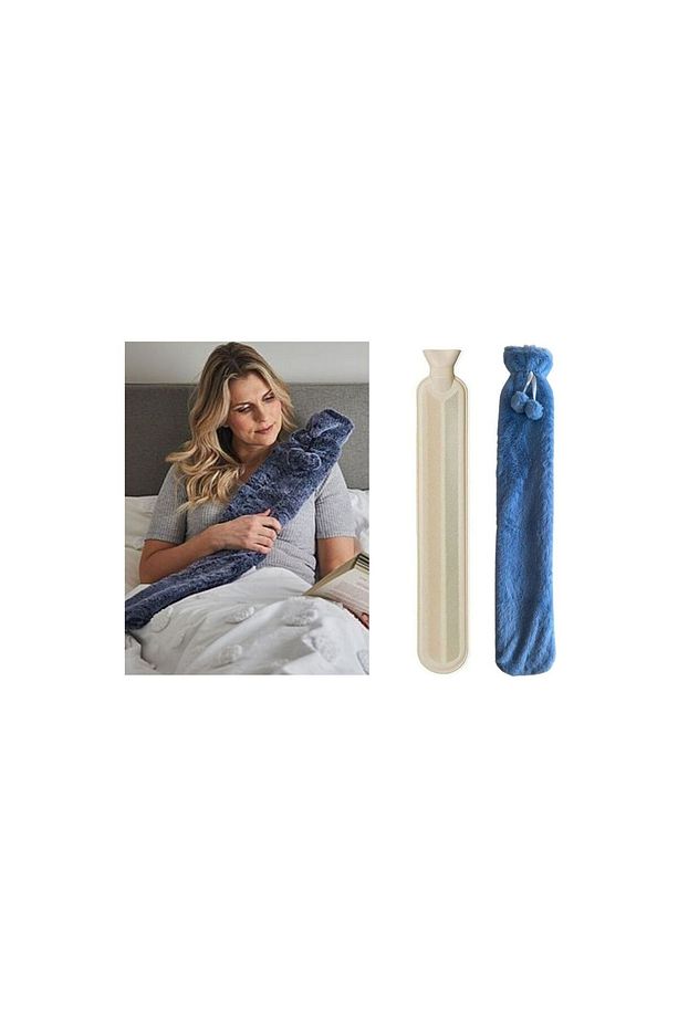 SICAK SU TORBASI BOYUN VE OMUZ ICIN UZUN PELUŞ MAVİ PONPONLU 2LT TERMOFOR 75x13CM - 2