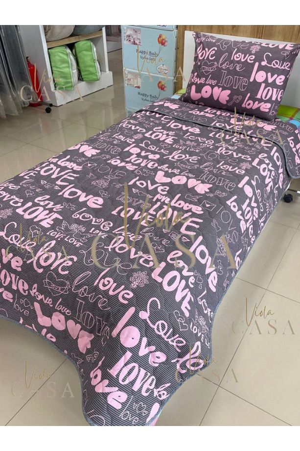 Tek Kişilik Kapitone Yatak Örtüsü Love Gri - 4