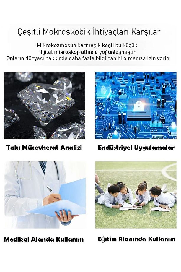 Dijital Mikroskop 1600x 2Mp Usb 8 Led Çok Amaçlı Tekstil Baskı Cilt Saç Biyolojik Analiz - 4