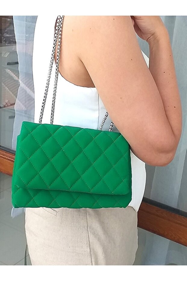 Kadın Kapitone Içi Astarlı 2 Bölmeli El Ve Omuz Çantası. Hediye Uygun. Yeşil - 5