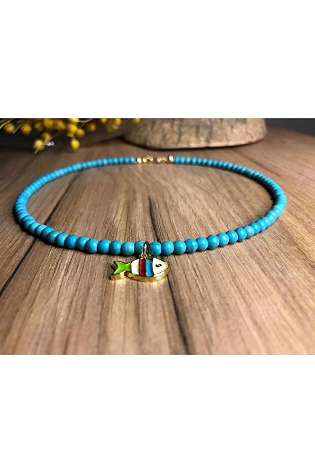 Turquoise Stone Natural Crimped Stone Fish Pendant Special Design Necklace