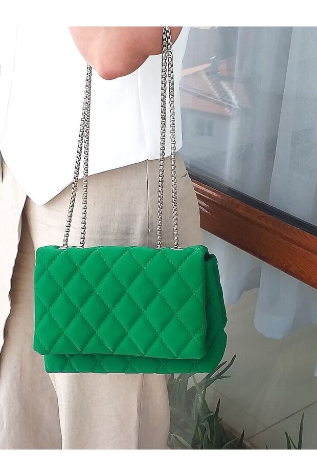 Kadın Kapitone Içi Astarlı 2 Bölmeli El Ve Omuz Çantası. Hediye Uygun. Yeşil - 7