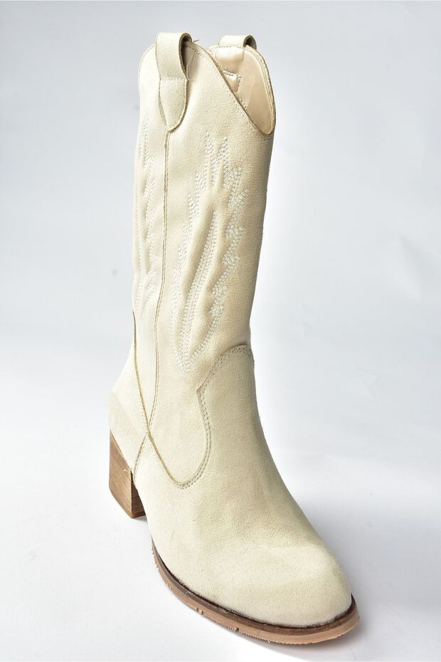 Bej Süet Kısa Topuklu Kadın Bot E267730002 - 5