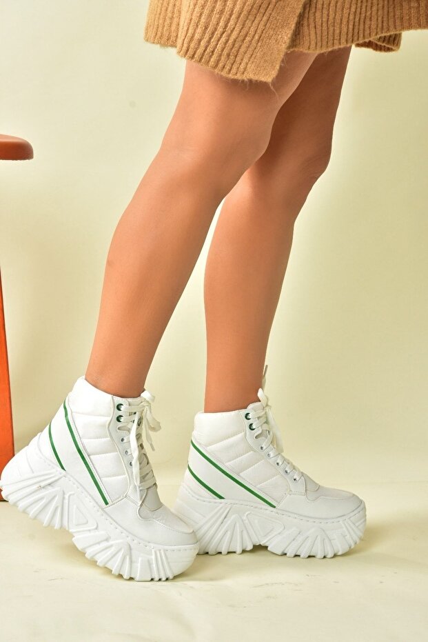 Бели дамски кецове с висока подметка N973115009 - 2