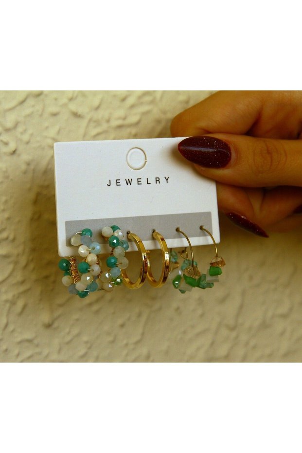 Women's set of 3 earrings with colorful crystal stones