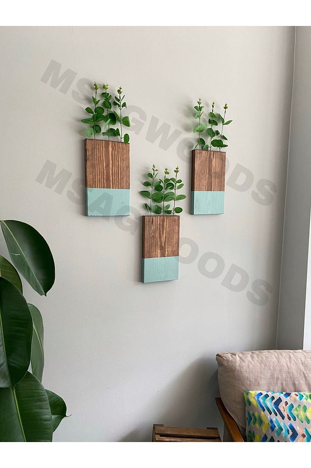 3'LÜ AHŞAP ÇİÇEKLİK MUTFAK BANYO KIŞ BAHÇESİ YAPAY ÇİÇEK BALKON EV HEDİYESİ ÇEYİZ BOHEM RUSTİK - 5