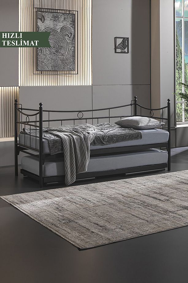 Daily Yavrulu Daybed Tek-çift Kişilik Sedir Metal Karyola Yatak Seti Siyah - 1